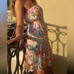 Aqua Pink and Blue Strapless Sundress Resort Wear